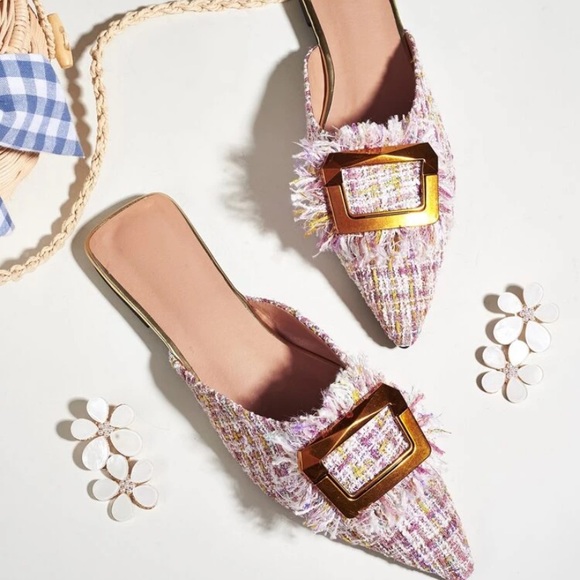 SHEIN Shoes - NWT Tweed Detail Flat Mules